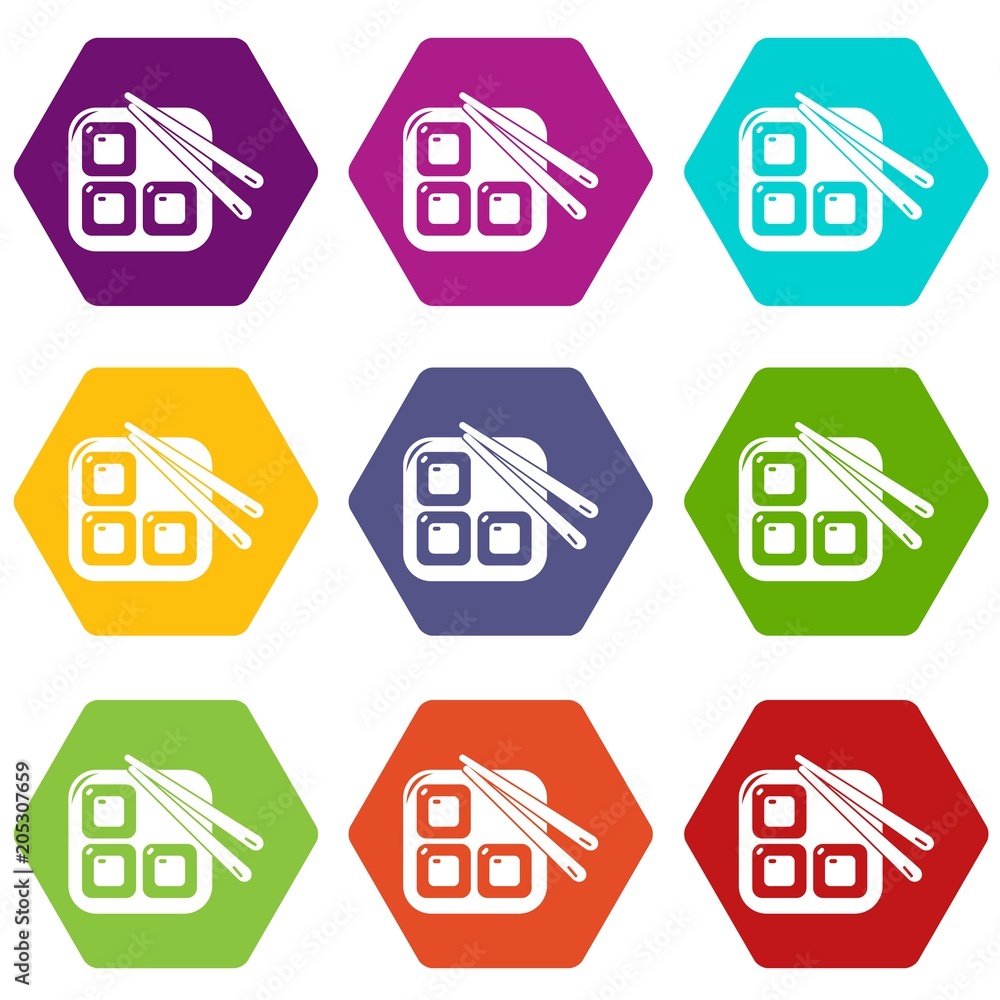 Sushi icons 9 set coloful isolated on white for web Sushi icons 9 set coloful isolated on white for web