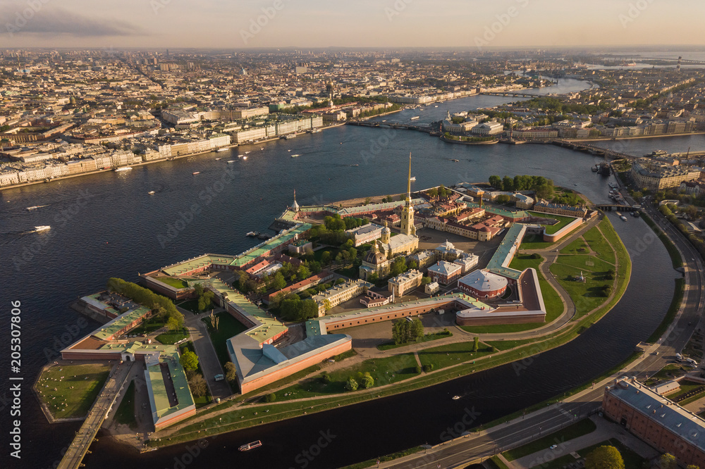 Aerial view of Peter and Paul Fortress in Saint-Petersburg