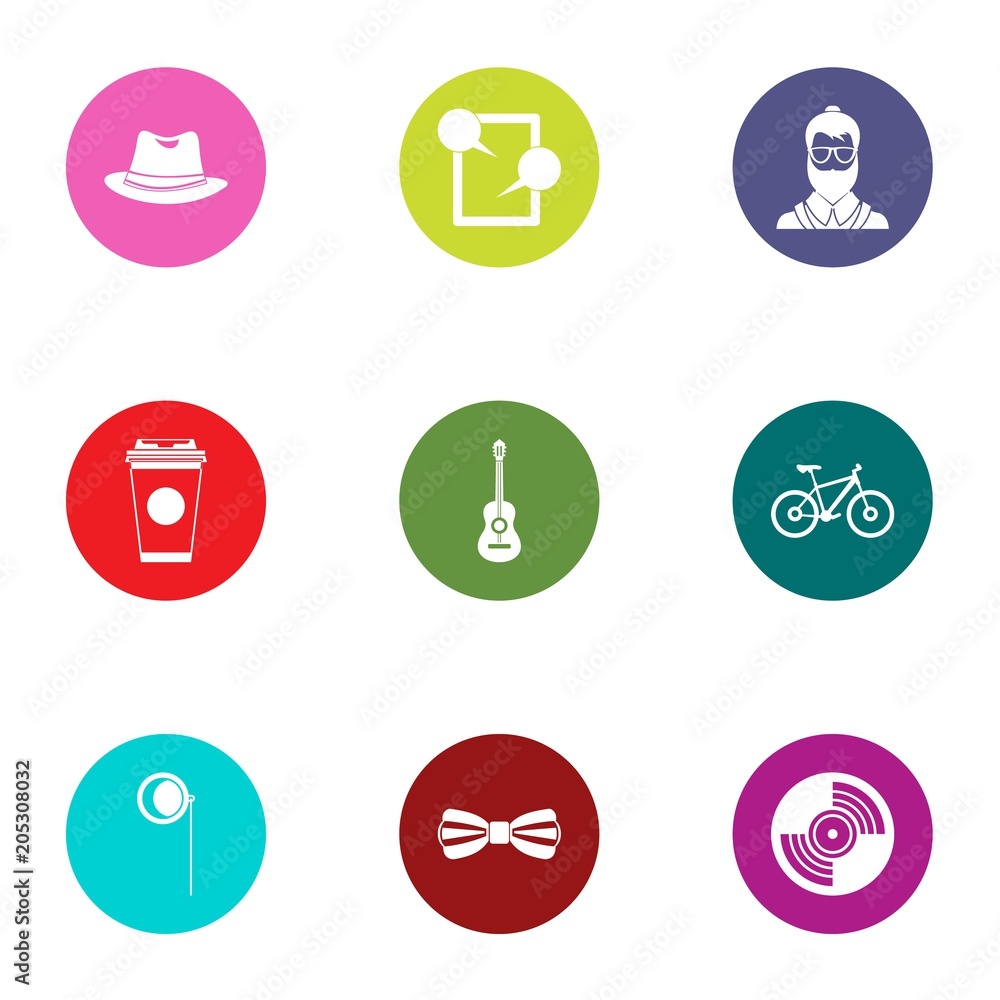 Personal concert icons set. Flat set of 9 personal concert vector icons for web isolated on white background Personal concert icons set. Flat set of 9 personal concert vector icons for web isolated on white background