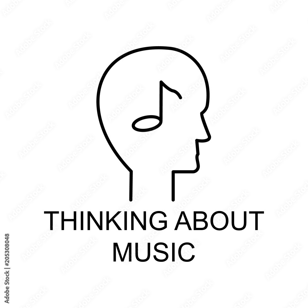 thinking about music icon. Element of simple music icon for mobile concept and web apps. Thin line thinking about music icon can be used for web and mobile
