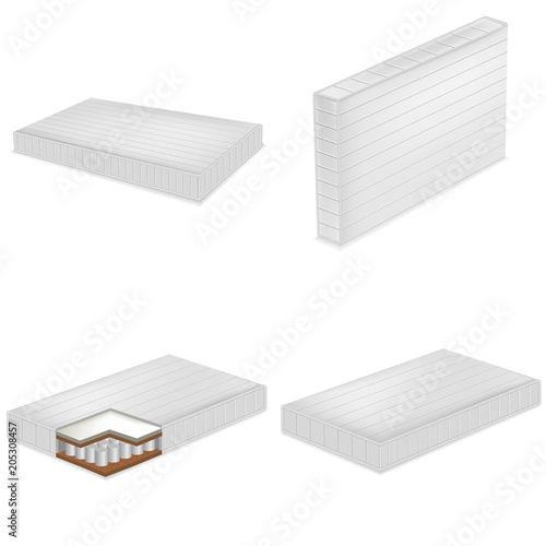 Mattress bedding bed mockup set. Realistic illustration of 4 mattress bedding bed mockups for web