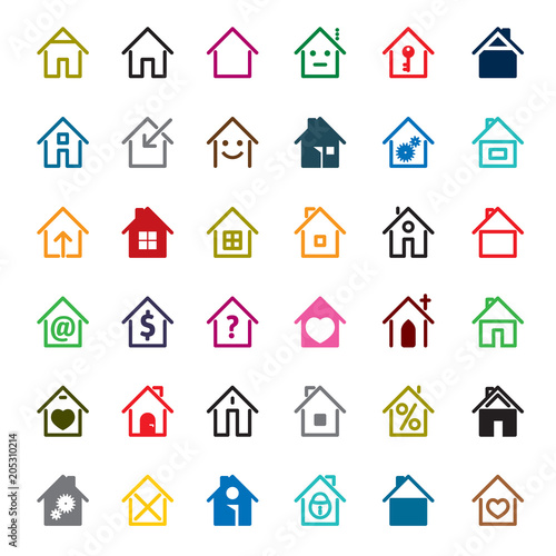 Set of color house icon. Vector Illustration.