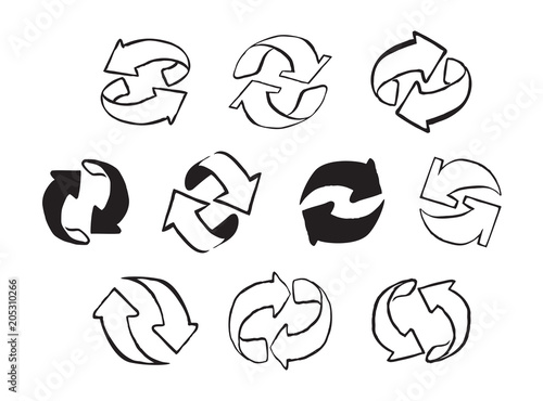 Set of black circle drawing Arrows. Vector Illustration.