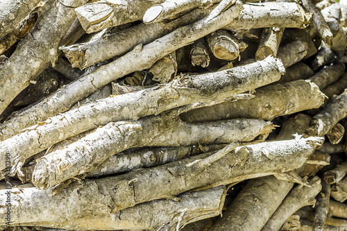 Natural wooden background - closeup pile of firewood. Preparation of firewood for the winter and use for cooking, firewood background, Stacks of firewood in the forest.