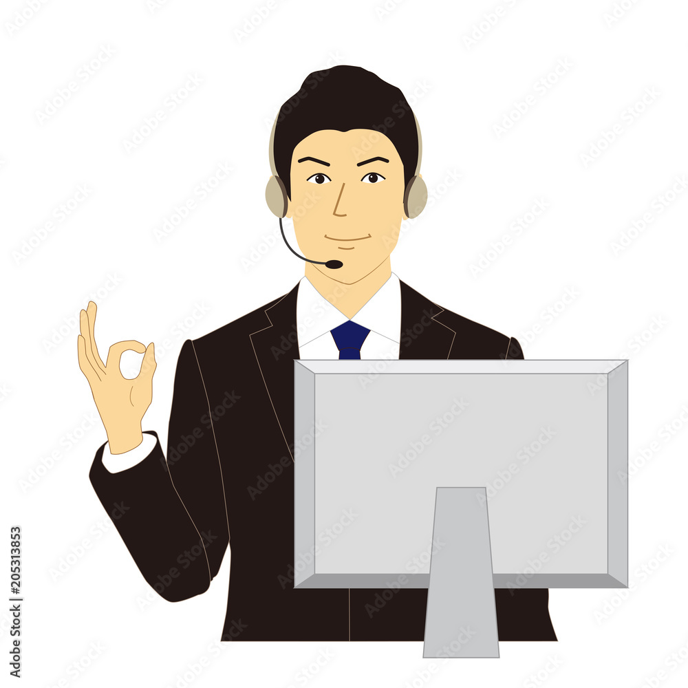 Okサインをする若い男性オペレーターのイラスト Stock Illustration Adobe Stock