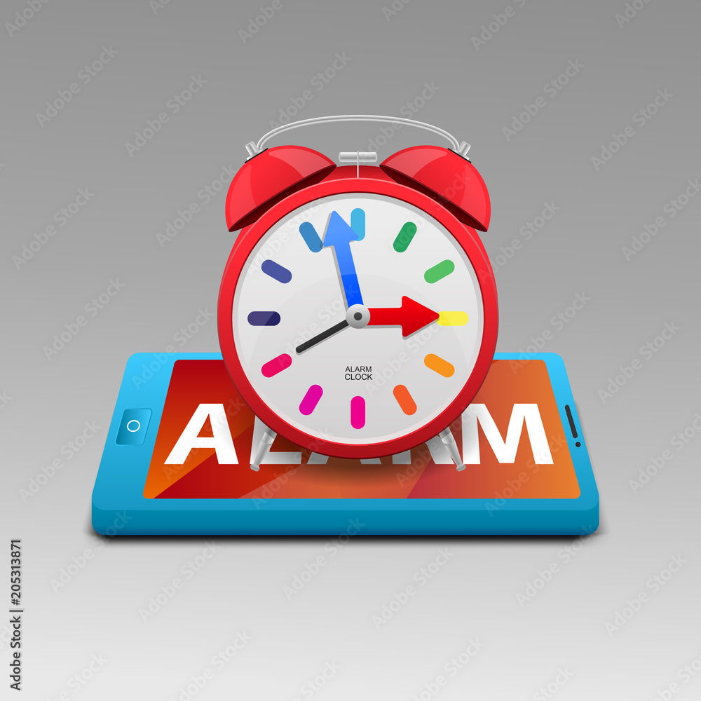 Alarm clock on smartphone screen vector illustration. Alarm clock on smartphone screen vector illustration.