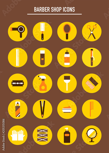 hair salon object icons vector flat design illustration set