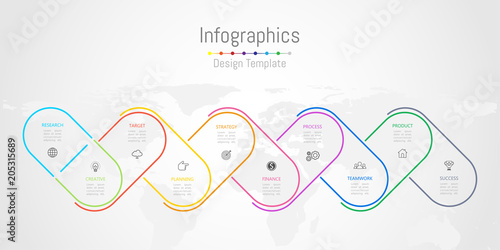 Infographic design elements for your business data with 10 options, parts, steps, timelines or processes. World map of this image furnished by NASA, Vector Illustration.