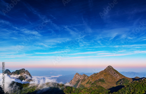 Fototapeta Naklejka Na Ścianę i Meble -  Morning mist at view point on Doi Luang Chiang Dao, Chiang Mai ,Thailand..