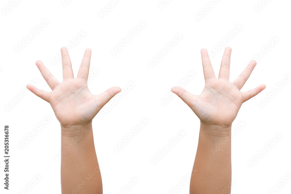 Children Boy hand showing the five fingers on white background Children Boy hand showing the five fingers on white background