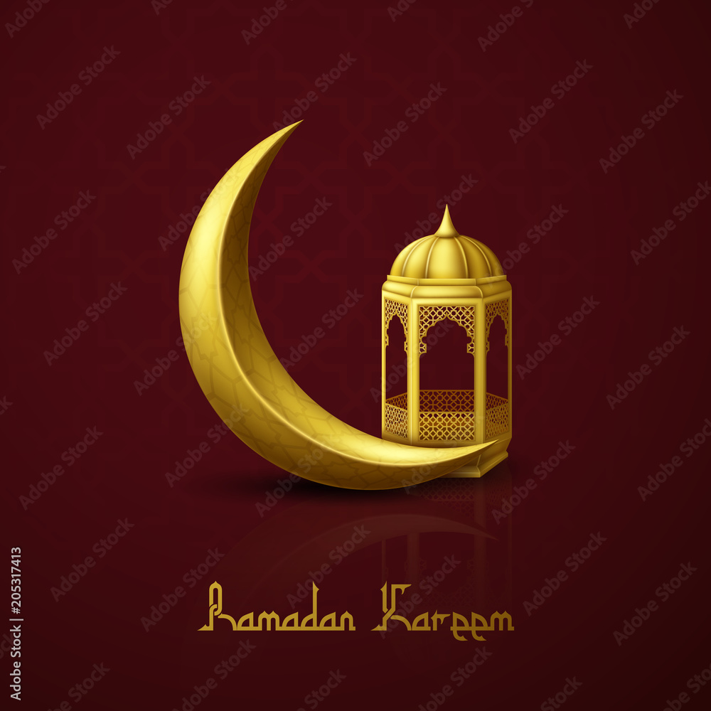 Ramadan Kareem greeting background with crescent moon and arabic lantern Ramadan Kareem greeting background with crescent moon and arabic lantern