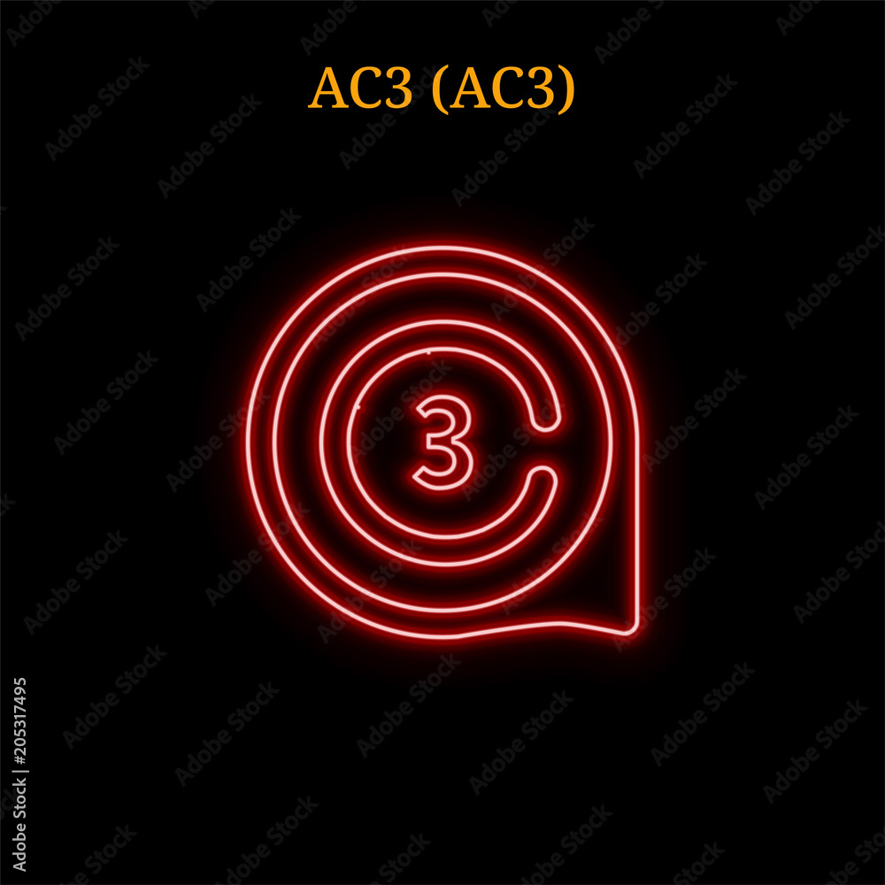 Red neon AC3 (AC3) cryptocurrency symbol Red neon AC3 (AC3) cryptocurrency symbol