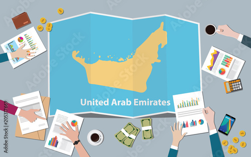 united arab emirates uae country growth nation team discuss with fold maps view from top