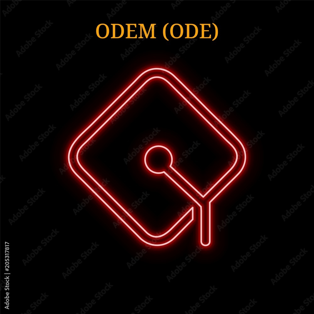 Red neon ODEM (ODE) cryptocurrency symbol Red neon ODEM (ODE) cryptocurrency symbol