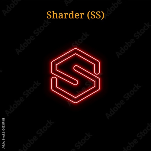 Red neon Sharder (SS) cryptocurrency symbol