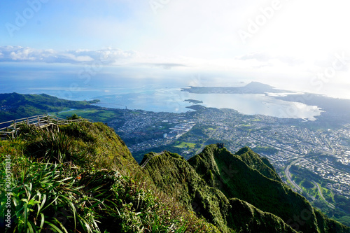 The Stairway to Heaven hike, Haiku stairs, view from  the top, Oahu, Hawaii