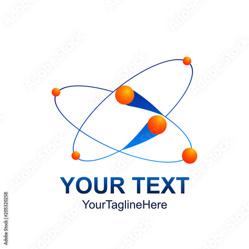 Creative abstract Fushion orbit atom Satellite Planet vector logo design template element. Colored blue orange concept icon