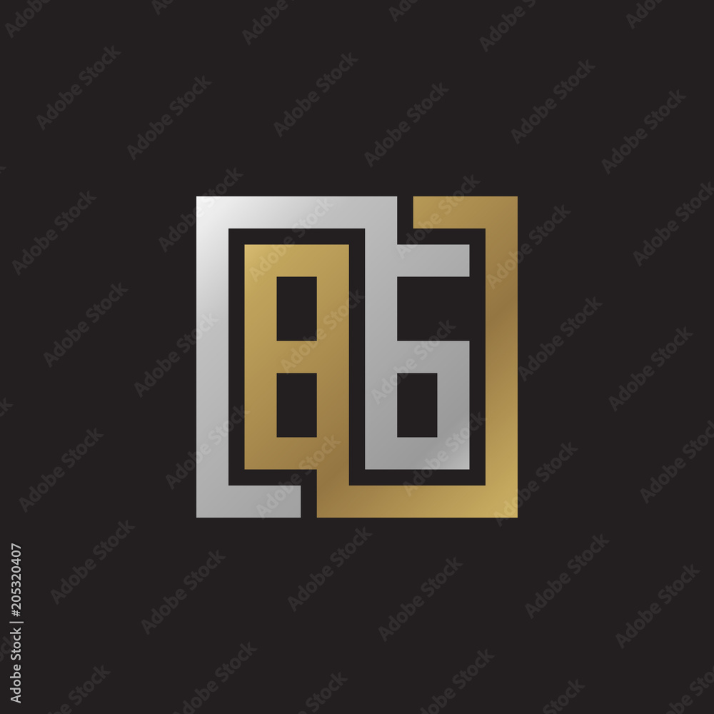 Initial letter BG, looping line, square shape logo, silver gold color on black background Initial letter BG, looping line, square shape logo, silver gold color on black background
