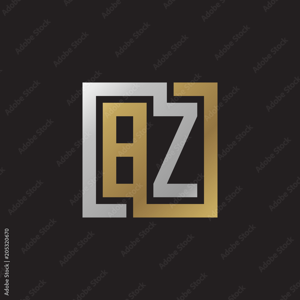 Initial letter BZ, looping line, square shape logo, silver gold color on black background Initial letter BZ, looping line, square shape logo, silver gold color on black background