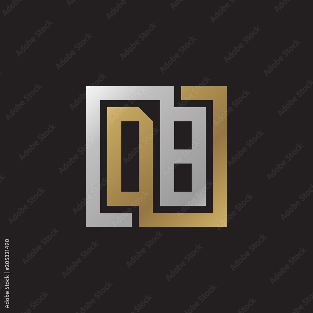 Initial letter DB, looping line, square shape logo, silver gold color on black background Initial letter DB, looping line, square shape logo, silver gold color on black background