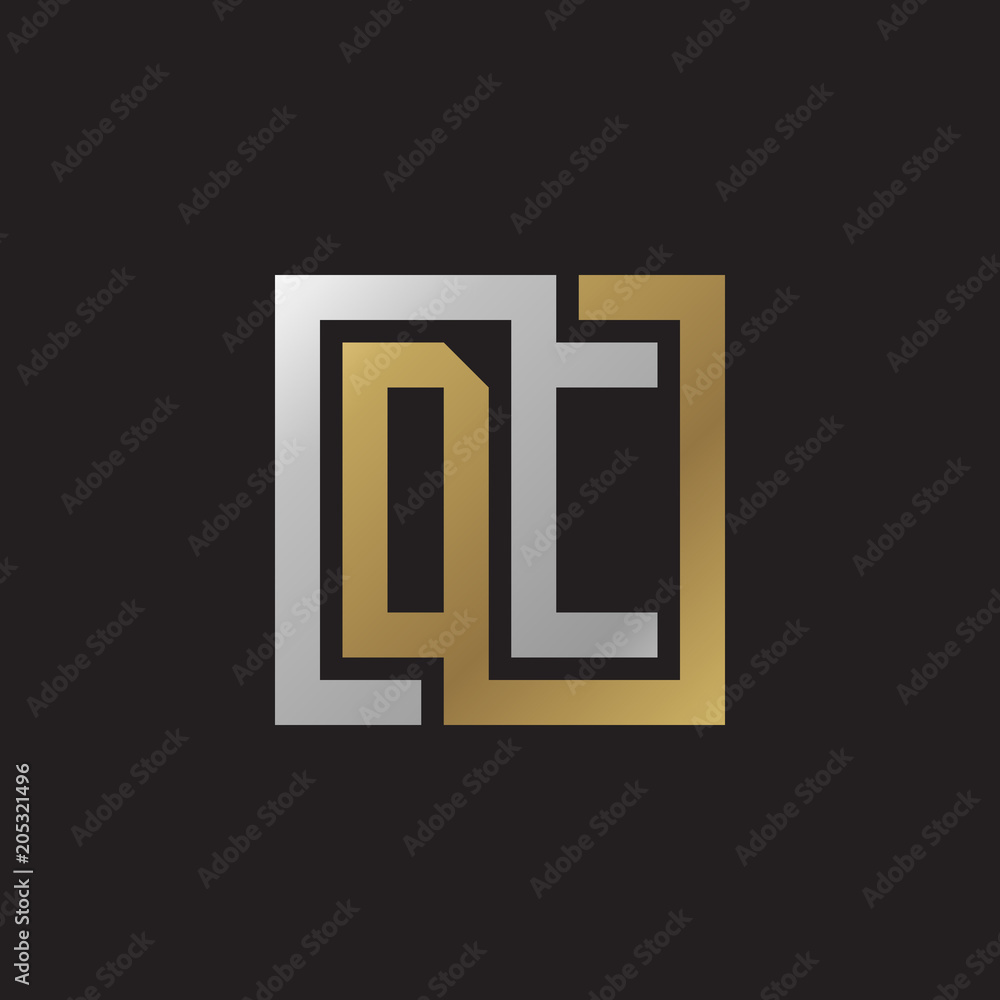 Initial letter DC, looping line, square shape logo, silver gold color on black background Initial letter DC, looping line, square shape logo, silver gold color on black background