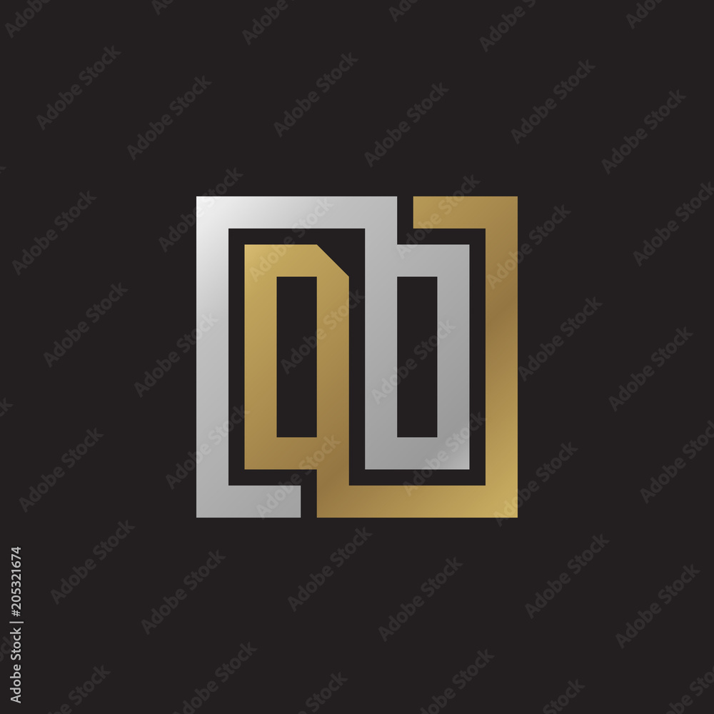 Initial letter DO, looping line, square shape logo, silver gold color on black background Initial letter DO, looping line, square shape logo, silver gold color on black background