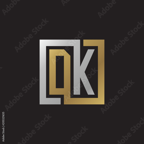 Initial letter DK, looping line, square shape logo, silver gold color on black background © ariefpro