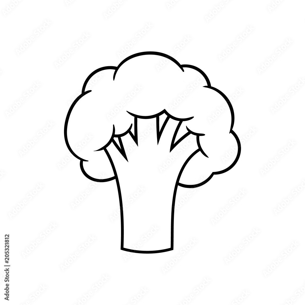 Cartoon Broccoli Black Line White Background Cartoon Broccoli Black Line White Background