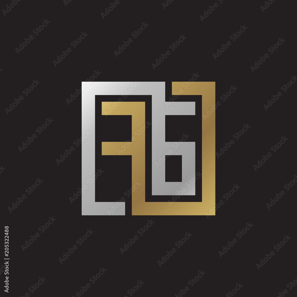Initial letter FG, looping line, square shape logo, silver gold color on black background Initial letter FG, looping line, square shape logo, silver gold color on black background