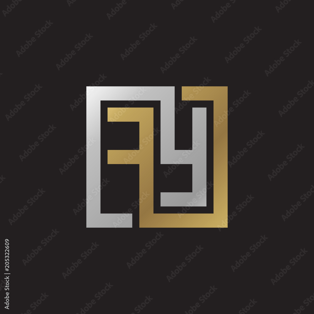 Initial letter FY, looping line, square shape logo, silver gold color on black background Initial letter FY, looping line, square shape logo, silver gold color on black background