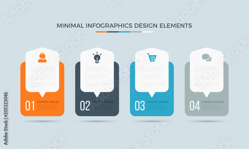 Business data visualization. Time line Process chart with 4 steps, labels. Abstract elements of graph, diagram options, parts or processes.