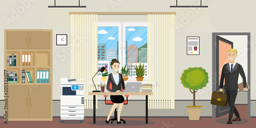Modern office room and business people or office workers