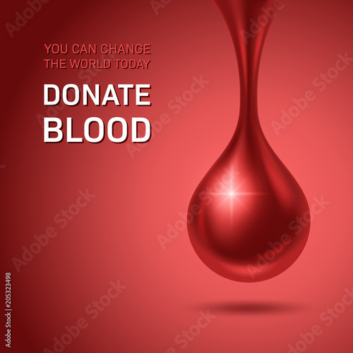World blood donor day poster. Realistic blood drop. Vector Illustration