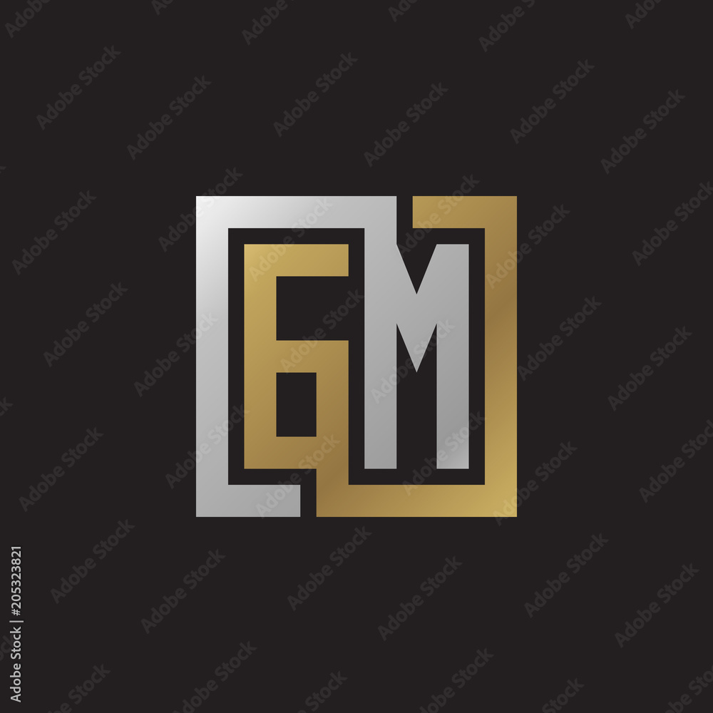 Initial letter GM, looping line, square shape logo, silver gold color on black background Initial letter GM, looping line, square shape logo, silver gold color on black background