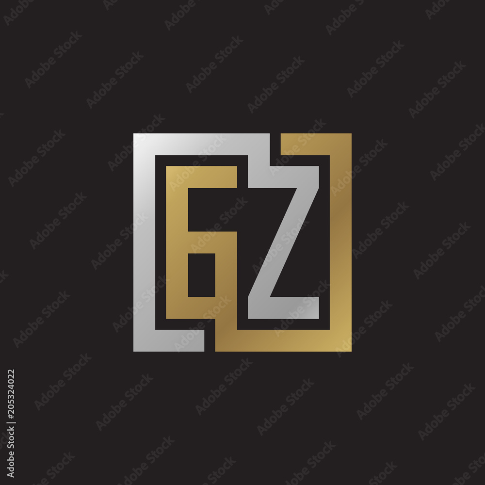 Initial letter GZ, looping line, square shape logo, silver gold color on black background Initial letter GZ, looping line, square shape logo, silver gold color on black background