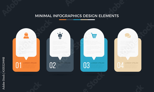 Business data visualization. Time line Process chart with 4 steps, labels. Abstract elements of graph, diagram options, parts or processes.