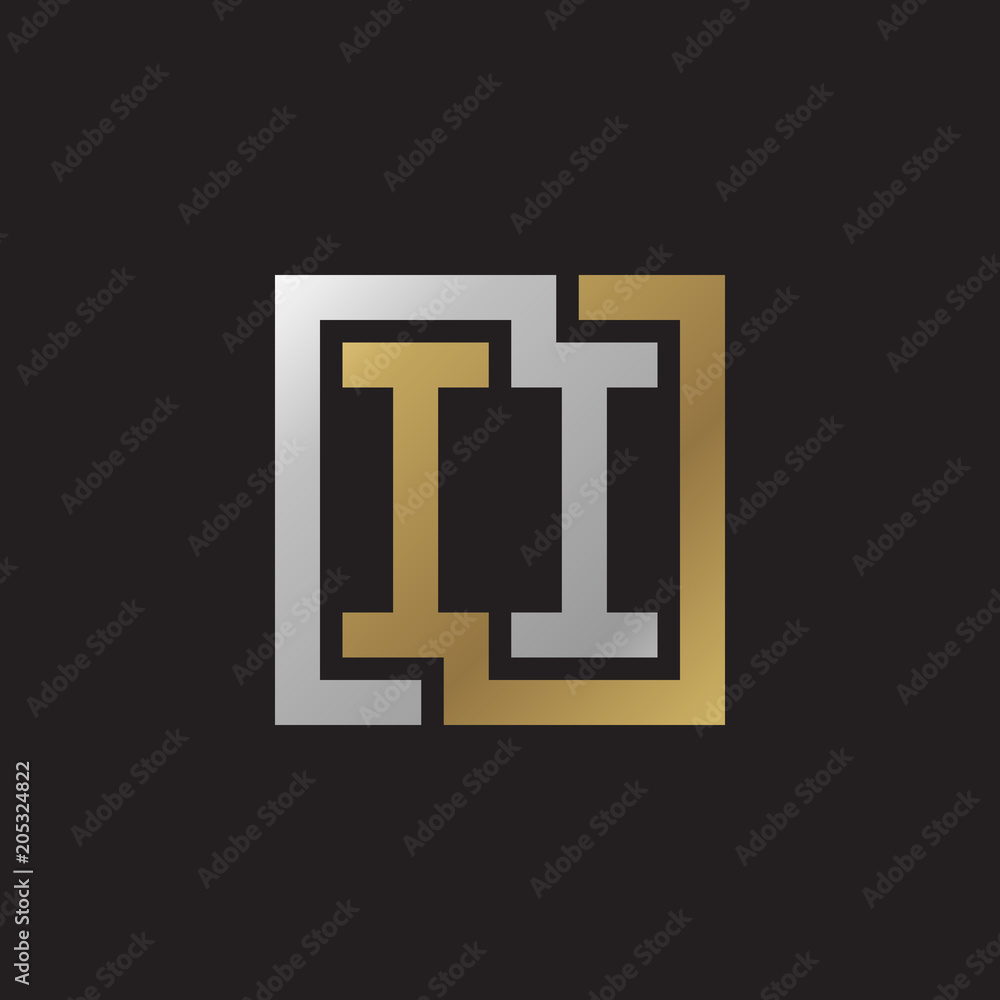 Initial letter II, looping line, square shape logo, silver gold color on black background Initial letter II, looping line, square shape logo, silver gold color on black background