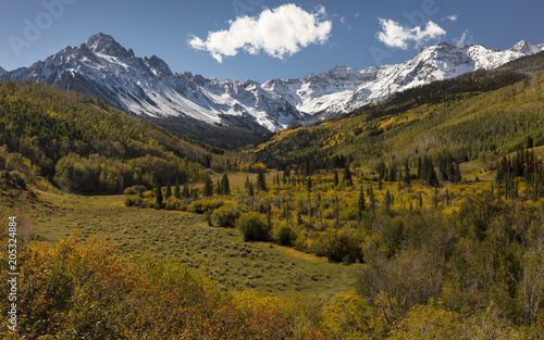 Autumn color leads to Mount Sneffels and San Juan Mountains in Autumn, outside Ridgway, Colorado © spiritofamerica