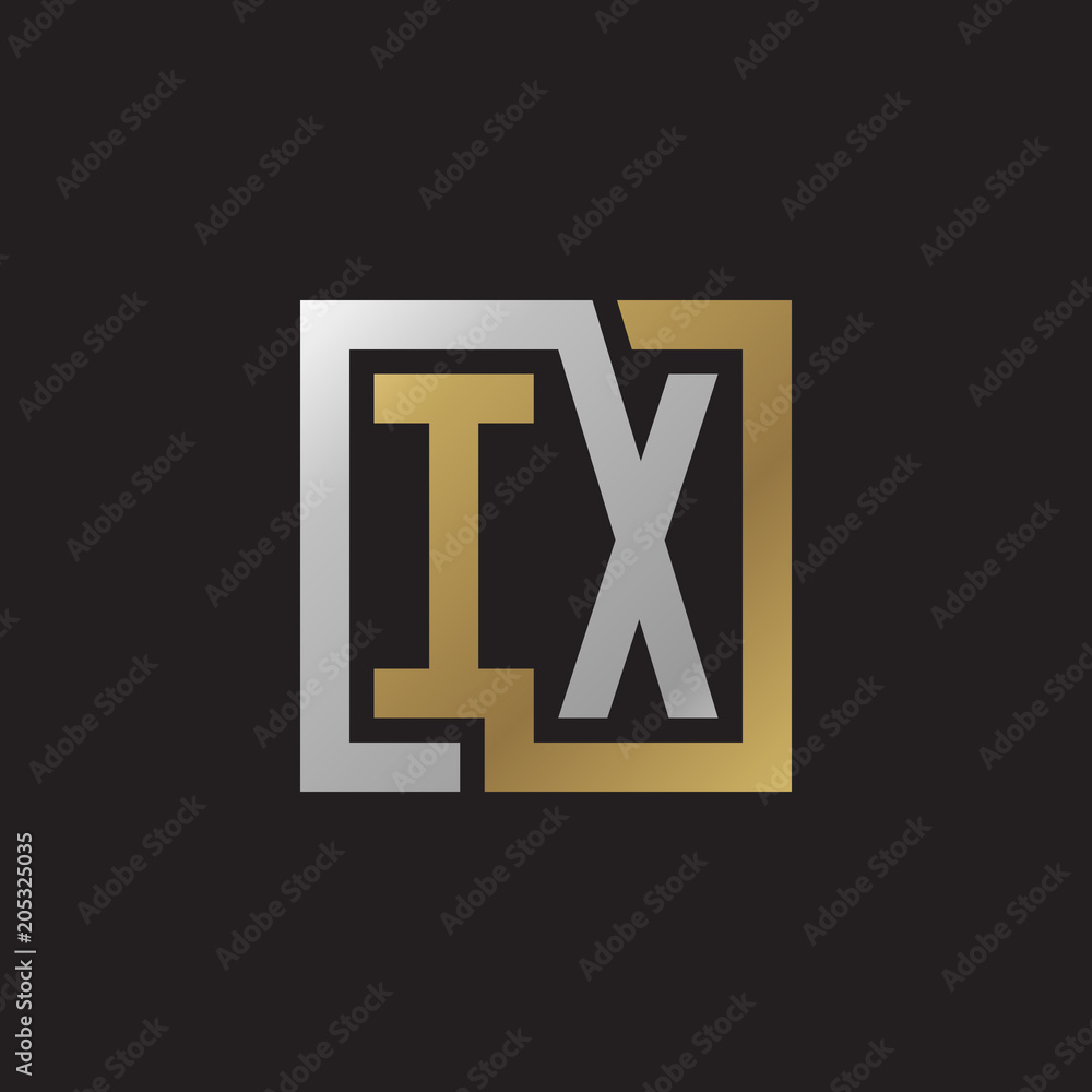 Initial letter IX, looping line, square shape logo, silver gold color on black background Initial letter IX, looping line, square shape logo, silver gold color on black background