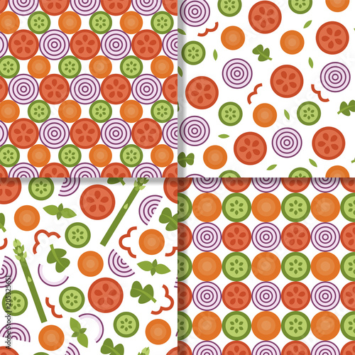 Fototapeta Naklejka Na Ścianę i Meble -  Vegetable seamless patterns set. Vector illustration. Flat design.