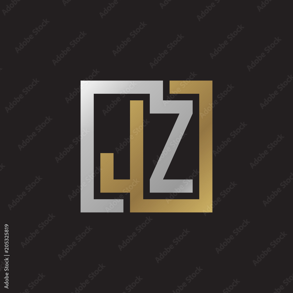 Initial letter JZ, looping line, square shape logo, silver gold color on black background Initial letter JZ, looping line, square shape logo, silver gold color on black background