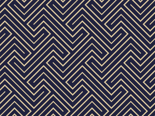 Wandcirkels Blauw goud patronen Blauw goud geometrisch streepjespatroon  © ELENA