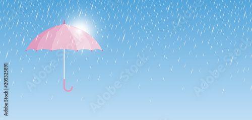 Pink umbrella with rain drop minimal style vector illustration