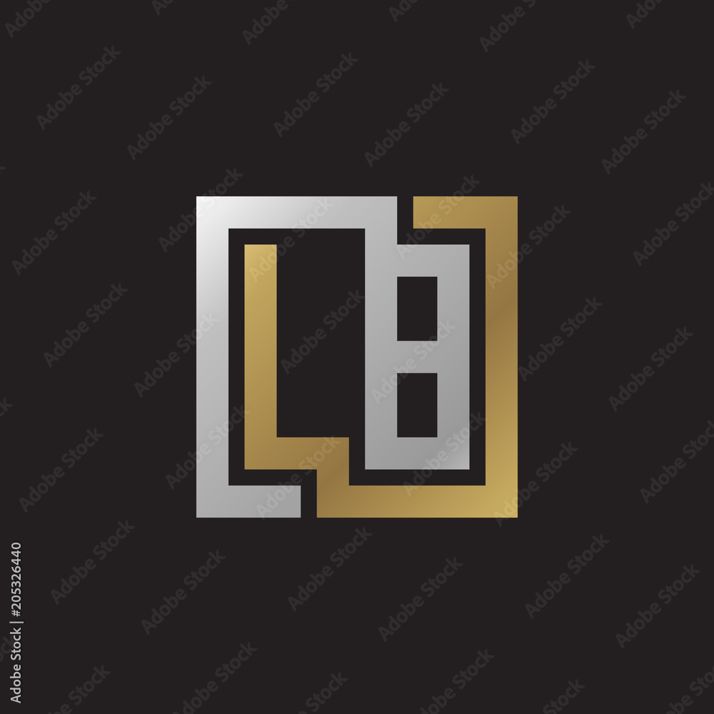 Initial letter LB, looping line, square shape logo, silver gold color on black background Initial letter LB, looping line, square shape logo, silver gold color on black background