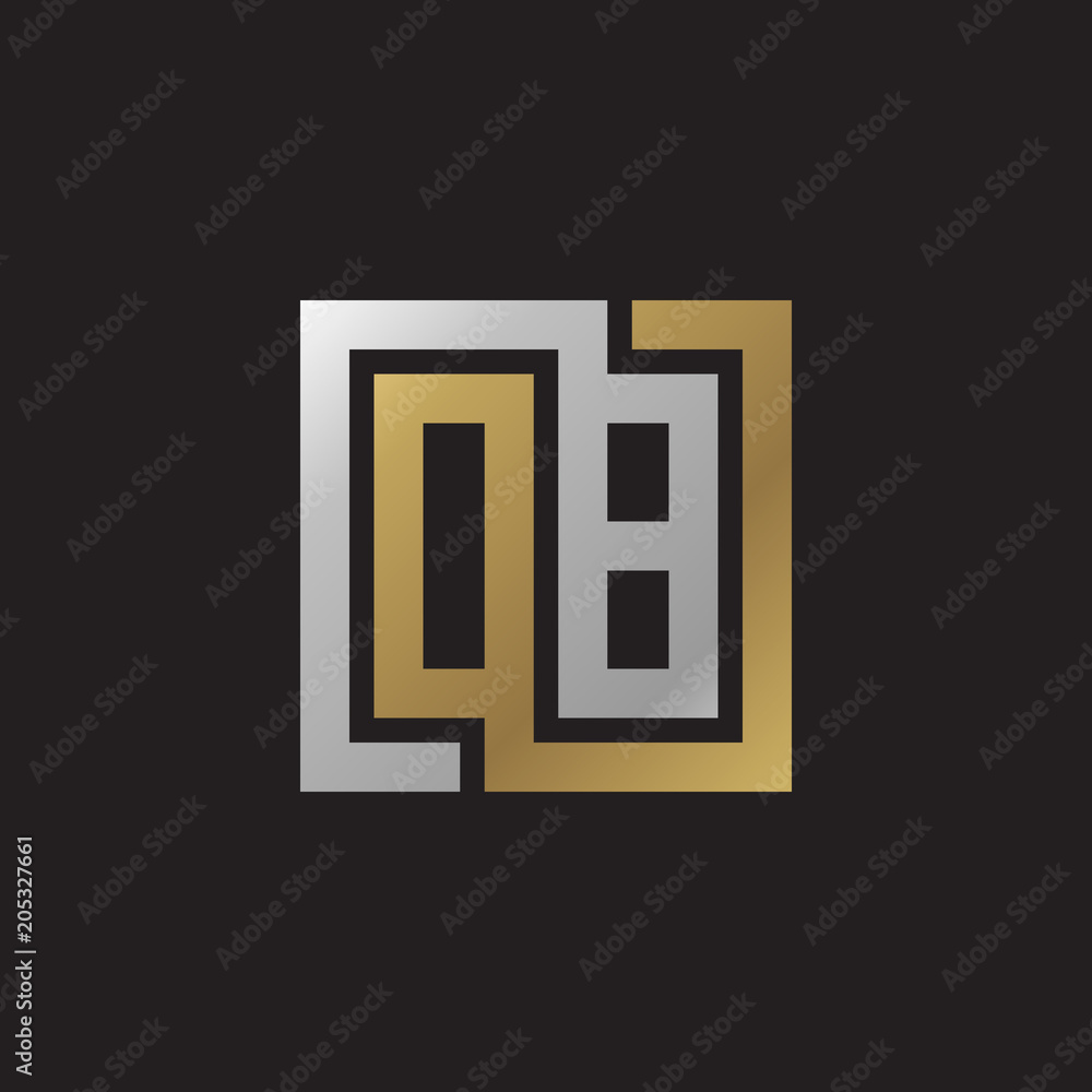 Initial letter OB, looping line, square shape logo, silver gold color on black background Initial letter OB, looping line, square shape logo, silver gold color on black background