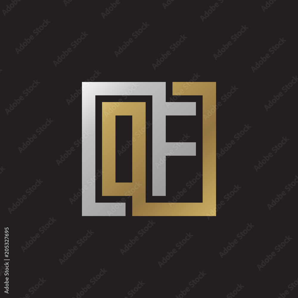Initial letter OF, looping line, square shape logo, silver gold color on black background Initial letter OF, looping line, square shape logo, silver gold color on black background
