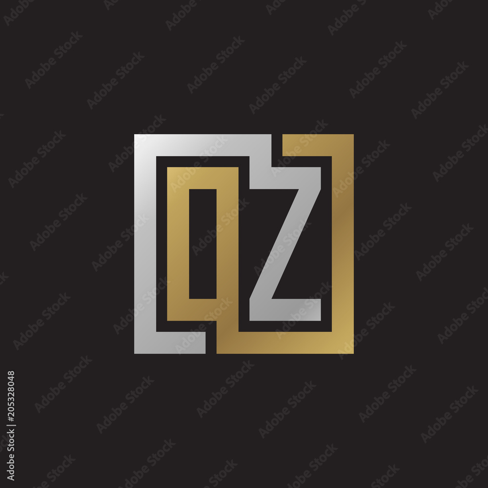 Initial letter OZ, looping line, square shape logo, silver gold color on black background Initial letter OZ, looping line, square shape logo, silver gold color on black background
