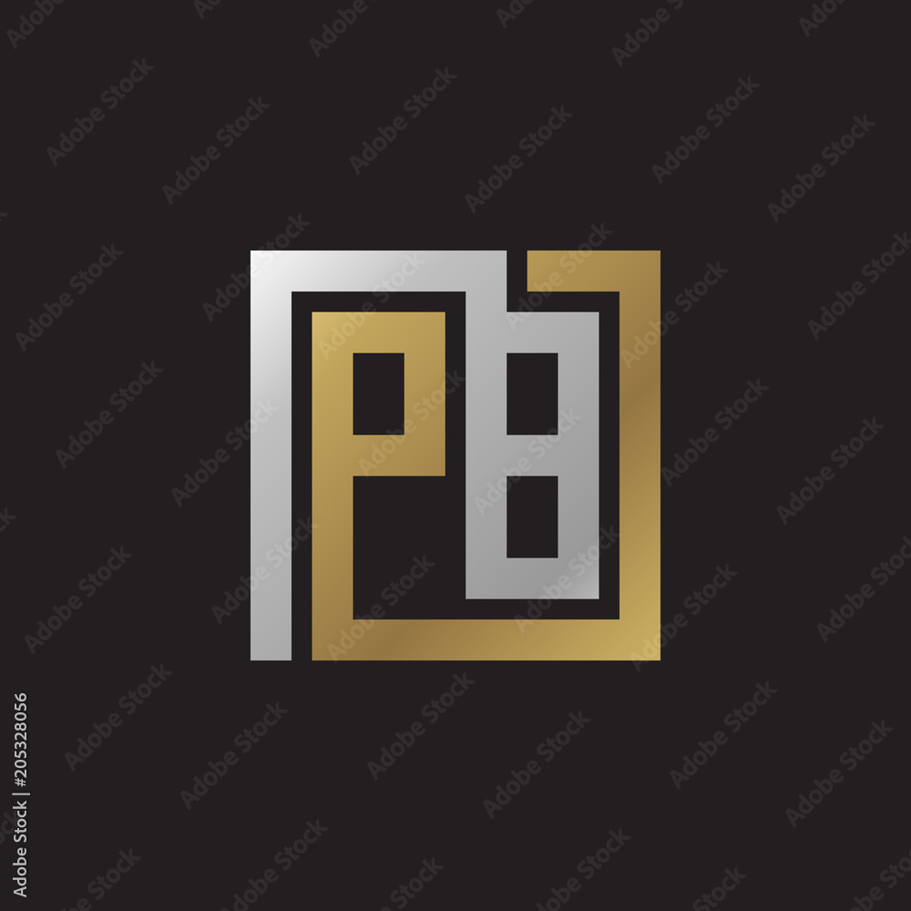Initial letter PB, looping line, square shape logo, silver gold color on black background Initial letter PB, looping line, square shape logo, silver gold color on black background