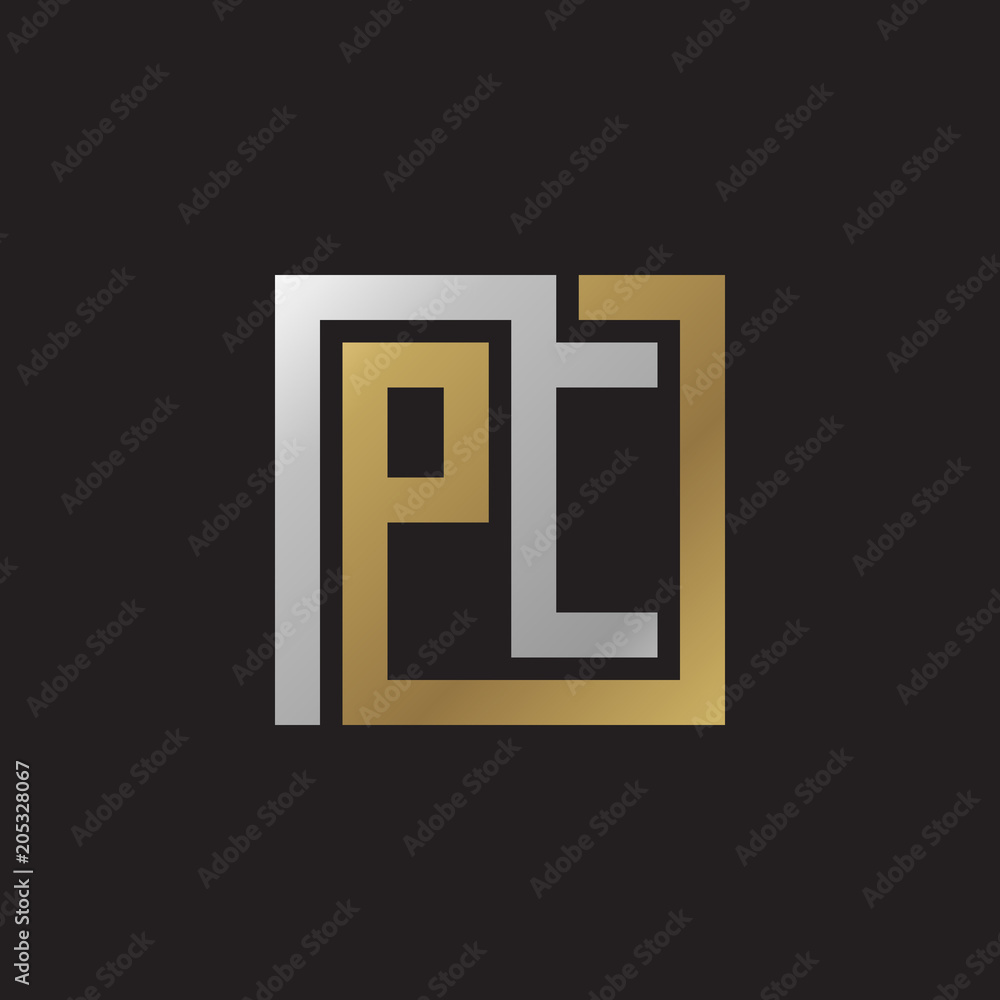 Initial letter PC, looping line, square shape logo, silver gold color on black background Initial letter PC, looping line, square shape logo, silver gold color on black background