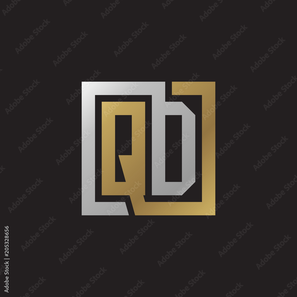 Initial letter QD, looping line, square shape logo, silver gold color on black background Initial letter QD, looping line, square shape logo, silver gold color on black background